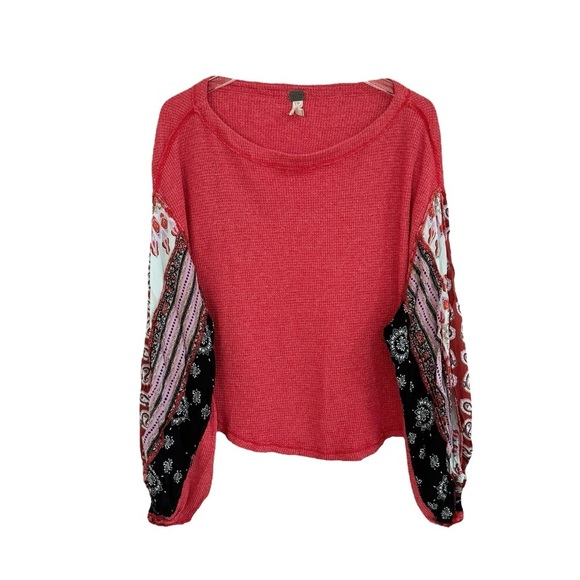 WE THE FREE PEOPLE CHERRY RED COMBO BLOSSOM TOP SZ XS - Picture 6 of 7